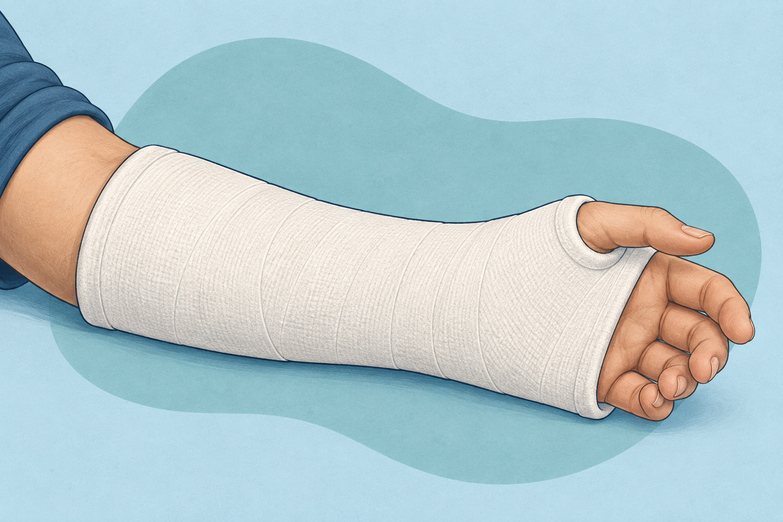 Ilustración de un antebrazo protegido con yeso